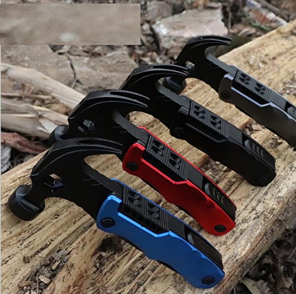 Valkyrie Çok Fonksiyonlu Çekiç Çakı Çantalı Kamp Outdoor Testere Tornavida Seti Kırmızı