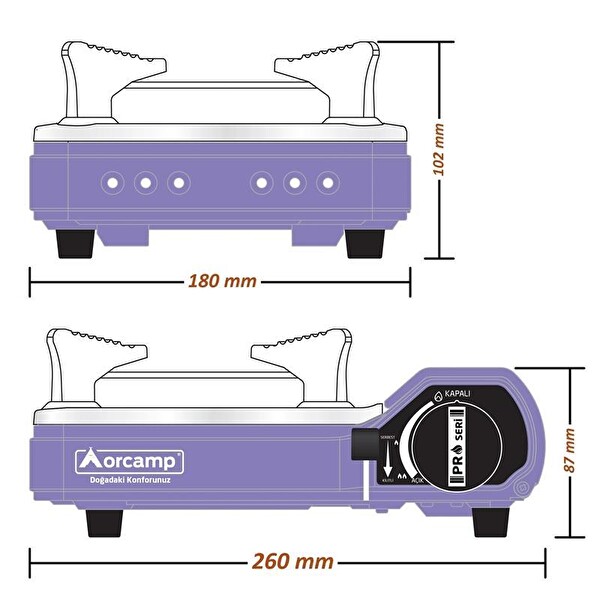 Orcamp Pro Mini Çantalı Gaz Stop Emniyetli Kamp Ocağı Mor