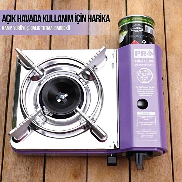 Orcamp Pro Mini Çantalı Gaz Stop Emniyetli Kamp Ocağı Mor