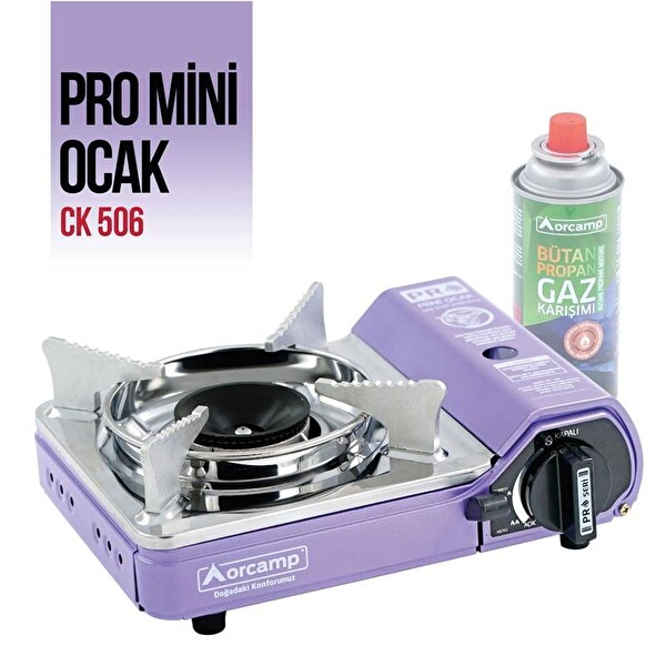 Orcamp Pro Mini Çantalı Gaz Stop Emniyetli Kamp Ocağı Mor