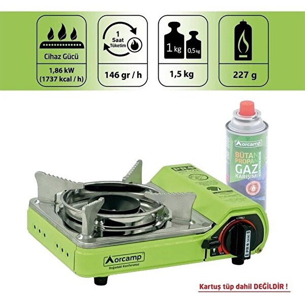 Orcamp Pro Mini Çantalı Gaz Stop Emniyetli Kamp Ocağı Yeşil