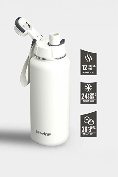Stevig 1 Hand Leak-Proof Sızdırmaz Çelik Termos 1000 ML Star White ST-213