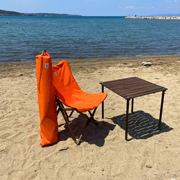 Bag The Joy Ahşap Katlanır Antrasit İskelet Turuncu Kamp ve Bahçe Sandalyesi