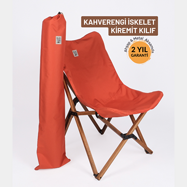 Bag The Joy Ahşap Katlanır Kahverengi İskelet Kiremit Kamp ve Bahçe Sandalyesi