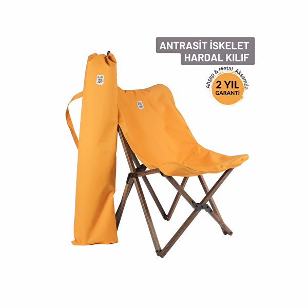 Bag The Joy Ahşap Katlanır Antrasit İskelet Hardal Kamp ve Bahçe Sandalyesi