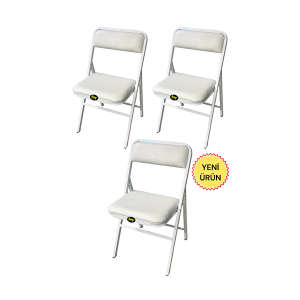 Hey Modüler Mobilya Beyaz 3'lü Katlanır Piknik Kamp Sandalyesi