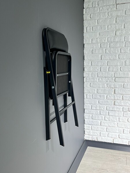 Hey Modüler Mobilya Siyah Deri 4'lü Katlanır Piknik Kamp Sandalyesi