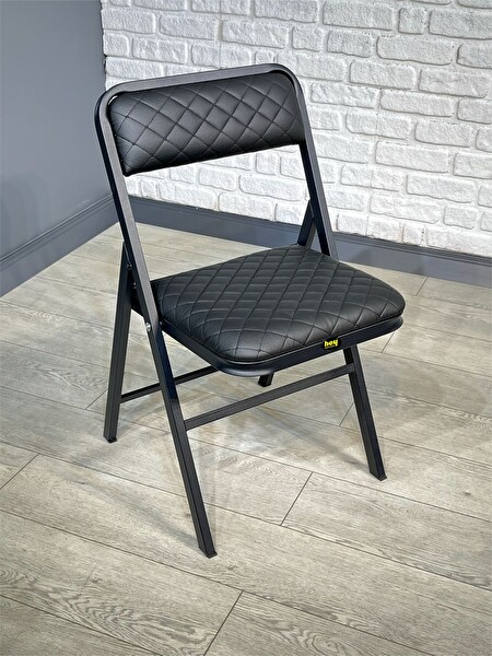 Hey Modüler Mobilya Siyah Deri Baklava Katlanır Piknik Kamp Sandalyesi