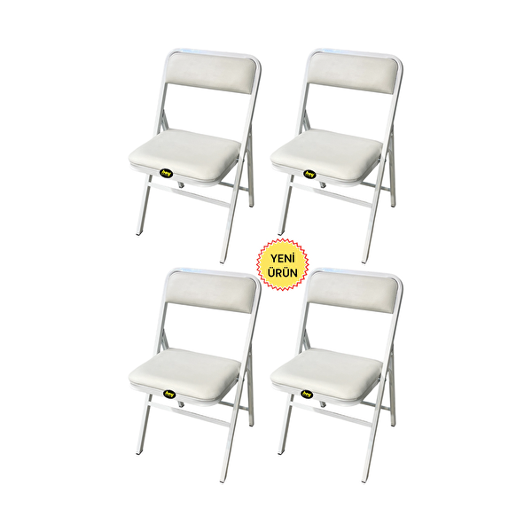 Hey Modüler Mobilya Beyaz 4'lü Katlanır Piknik Kamp Sandalyesi