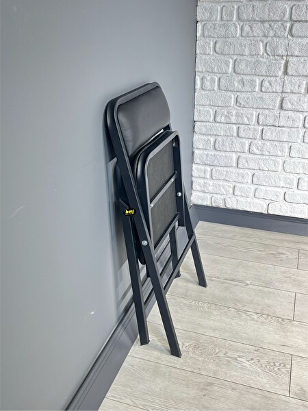 Hey Modüler Mobilya Siyah Deri Katlanır Piknik Kamp Sandalyesi