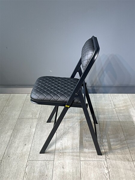 Hey Modüler Mobilya Siyah Deri Baklava 3'lü Katlanır Piknik Kamp Sandalyesi