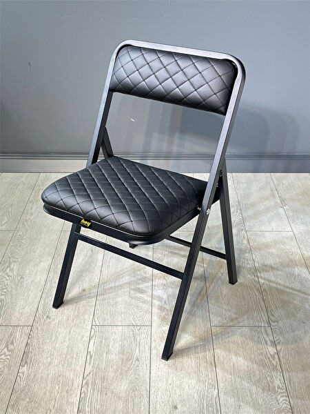 Hey Modüler Mobilya Siyah Deri Baklava 2'li Katlanır Piknik Kamp Sandalyesi