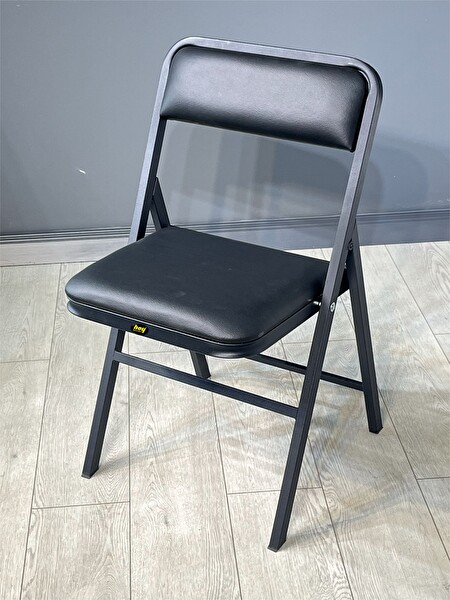 Hey Modüler Mobilya Siyah Deri 2'li Katlanır Piknik Kamp Sandalyesi