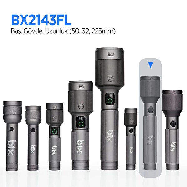 Bix BX2143FL 24W LED 950 M 1100 Lümen Güç Göstergeli Zoom Özellikli Uzun Menzilli Şarjlı El Feneri