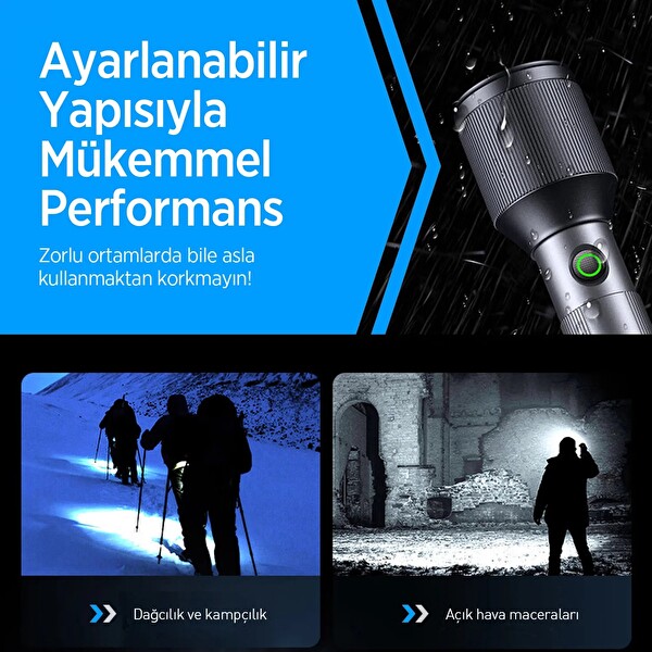 Bix BX2143FL 24W LED 950 M 1100 Lümen Güç Göstergeli Zoom Özellikli Uzun Menzilli Şarjlı El Feneri