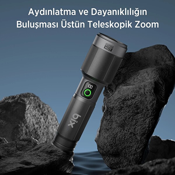 Bix BX5101FL 60W LED 850 M Uzun Menzilli Şarjlı El Feneri 2300 Lümen Çok Modlu Işıklı Kamp Feneri