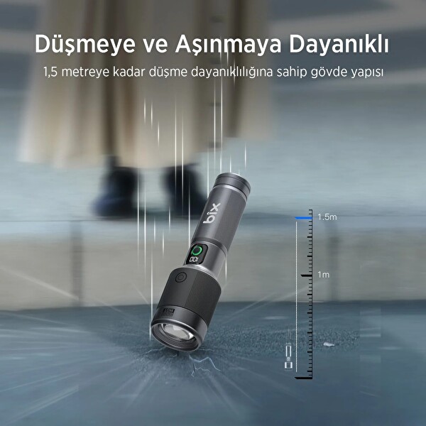 Bix BX5101FL 60W LED 850 M Uzun Menzilli Şarjlı El Feneri 2300 Lümen Çok Modlu Işıklı Kamp Feneri