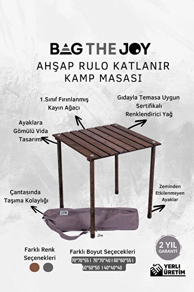 Bag The Joy Antrasit Su Yeşili Kılıf Sandalye ve 50x50x50 CM Antrasit Ahşap Katlanır Masa Seti