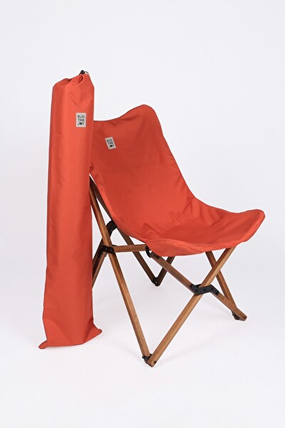 Bag The Joy Kahverengi Kiremit Kılıf Sandalye ve 50x50x50 CM Kahverengi Ahşap Katlanır Masa Seti