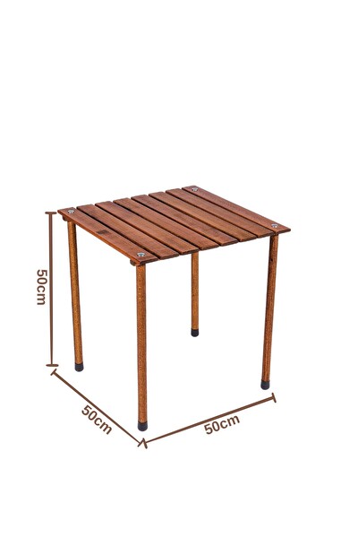 Bag The Joy Kahverengi Haki Kılıf Sandalye ve 50x50x50 CM Kahverengi Ahşap Katlanır Masa Seti