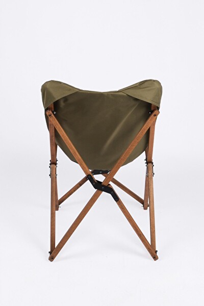 Bag The Joy Kahverengi Haki Kılıf Sandalye ve 50x50x50 CM Kahverengi Ahşap Katlanır Masa Seti