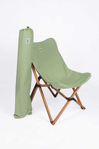Bag The Joy Kahverengi İskelet Su Yeşili Kılıf ve 70x70x55 CM Kahverengi Masa Ahşap Katlanır Masa Sandalye Seti
