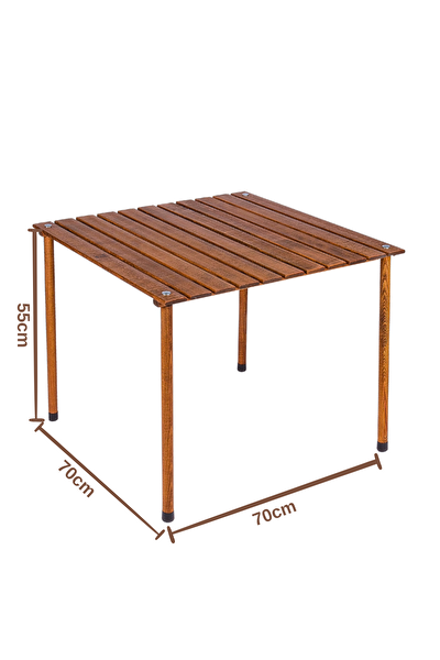 Bag The Joy Kahverengi İskelet Su Yeşili Kılıf ve 70x70x55 CM Kahverengi Masa Ahşap Katlanır Masa Sandalye Seti