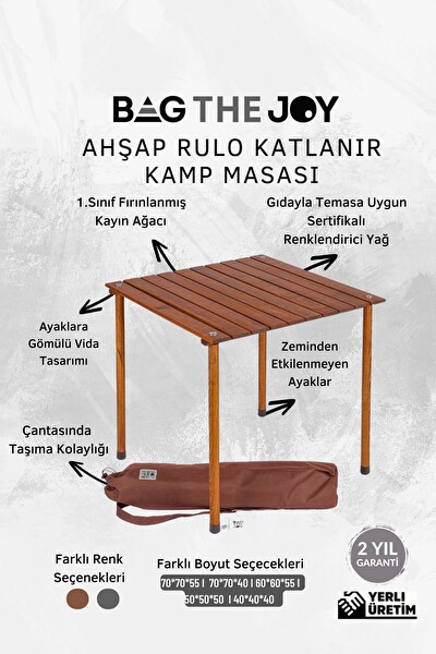 Bag The Joy Kahverengi Kiremit Kılıf Sandalye ve 60x60x55 CM Kahverengi Ahşap Katlanır Masa Seti