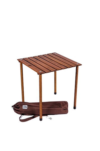Bag The Joy Kahverengi Su Yeşili Kılıf Sandalye ve 50x50x50 CM Kahverengi Ahşap Katlanır Masa Seti