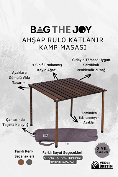 Bag The Joy Antrasit İskelet Kiremit Kılıf ve 70x70x55 CM Antrasit Masa Ahşap Katlanır Masa Sandalye Seti
