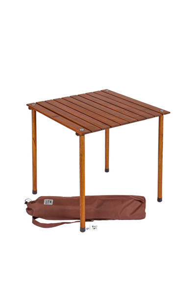 Bag The Joy Kahverengi İskelet Su Yeşili Kılıf ve 60x60x55 CM Kahverengi Masa Ahşap Katlanır Masa Sandalye Seti