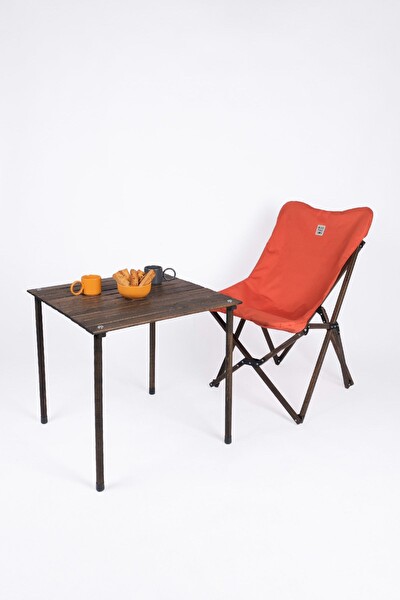 Bag The Joy Antrasit Kiremit Kılıf Sandalye ve 60x60x55 CM Antrasit Ahşap Katlanır Masa Seti
