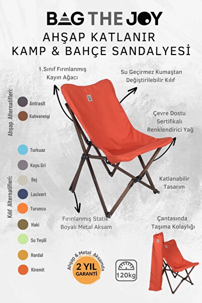 Bag The Joy Antrasit Kiremit Kılıf Sandalye ve 60x60x55 CM Antrasit Ahşap Katlanır Masa Seti