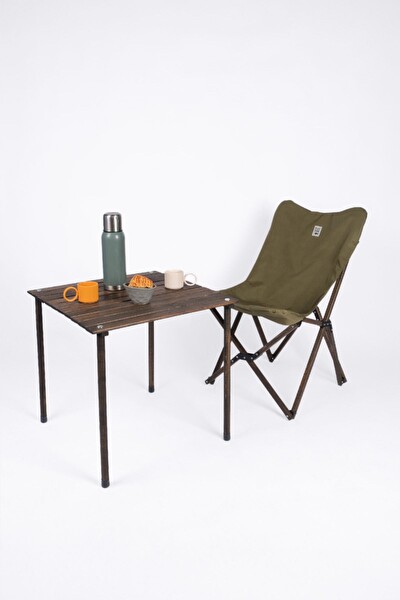 Bag The Joy Antrasit Haki Kılıf Sandalye ve 60x60x55 CM Antrasit Ahşap Katlanır Masa Seti