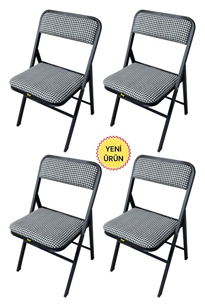 Hey Modüler Mobilya 4'lü Katlanır Kazayağı Siyah Piknik Kamp Sandalyesi