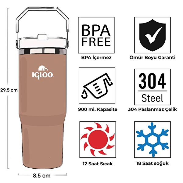 Igloo Powder 900 ML Kahverengi - Beyaz Termos