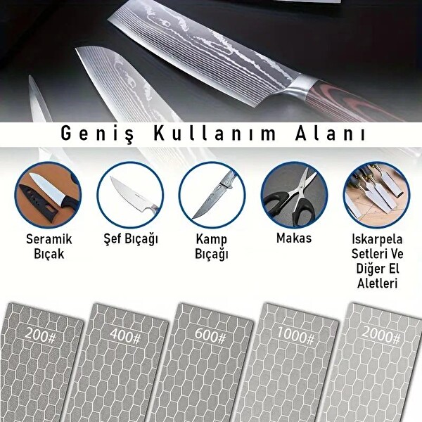 Valkyrie Sulu veya Susuz Biley Uzun Ömürlü Aşınmaz 200 400 600 1000 2000 Grit Elmas Biley Seti Bıçak Bileme Taşı - 5 Adet