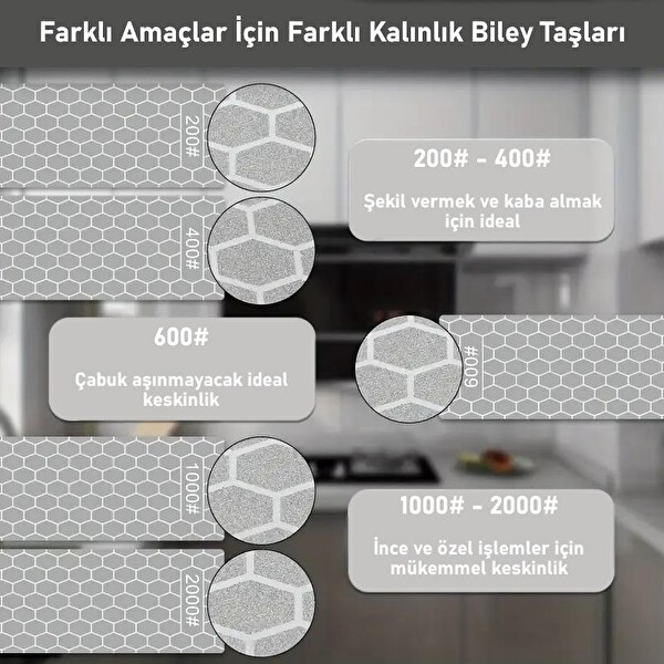 Valkyrie Sulu veya Susuz Biley Uzun Ömürlü Aşınmaz 200 400 600 1000 2000 Grit Elmas Biley Seti Bıçak Bileme Taşı - 5 Adet