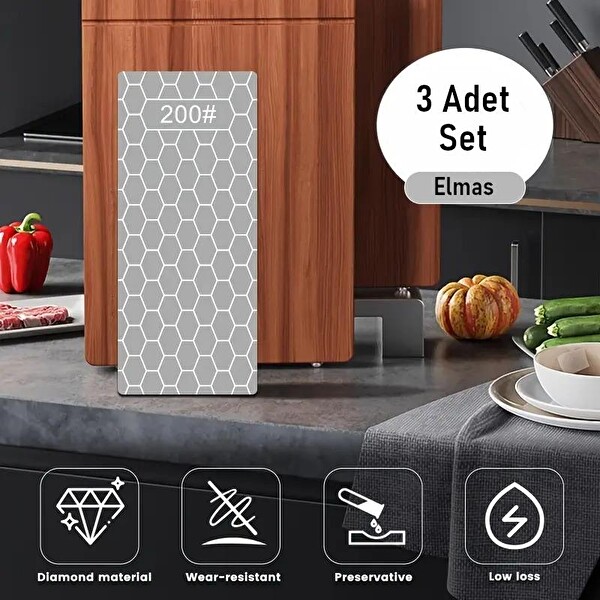 Valkyrie Sulu veya Susuz Biley Uzun Ömürlü Aşınmaz 200 400 1000 Grit Elmas Biley Seti Bıçak Bileme Taşı - 3 Adet