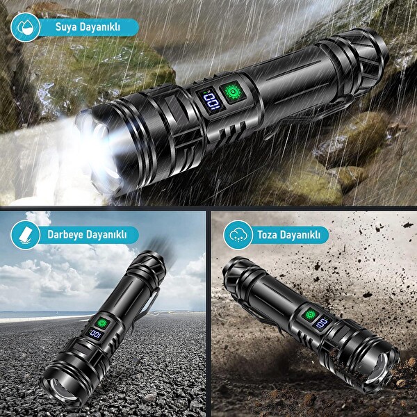 Valkyrie Profesyonel Şarjlı Güçlü Avcı Feneri Uzun Pil Ömrü Dayanıklı Tasarım Avcı LED El Feneri