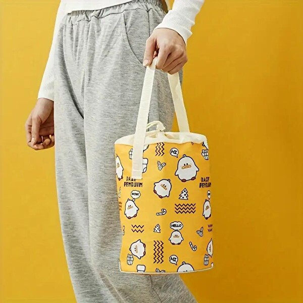 Valkyrie 3 Gözlü Paslanmaz Çelik Penguen Desenli Sarı Termal Bento Kutusu