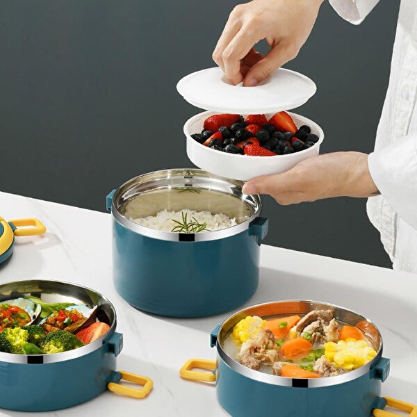 Valkyrie 4 Gözlü Paslanmaz Çelik Termal Çanta Okul -Piknik ve Seyahat İçin Taşınabilir Bento Kutusu