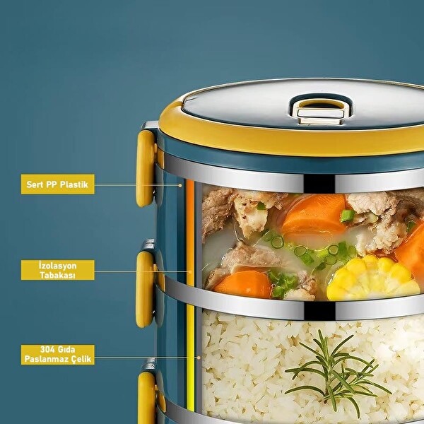 Valkyrie 4 Gözlü Paslanmaz Çelik Termal Çanta Okul -Piknik ve Seyahat İçin Taşınabilir Bento Kutusu