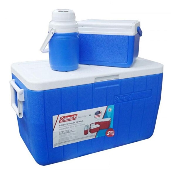 Coleman 3-Piece Cooler Combo 48 QT 45.4 L Mavi Soğutucu Buzluk Seti