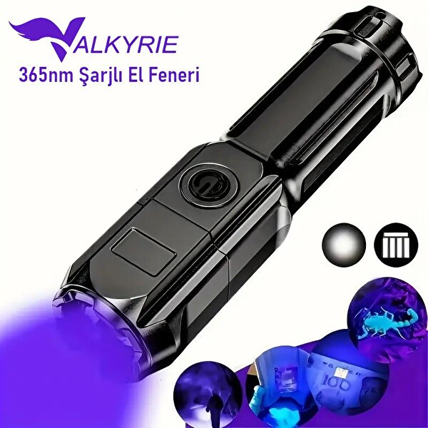 365nm UV Mor Işık 1200 mAh Batarya Type-C Şarj Hafif ve Güçlü Tasarım Şarjlı El Feneri