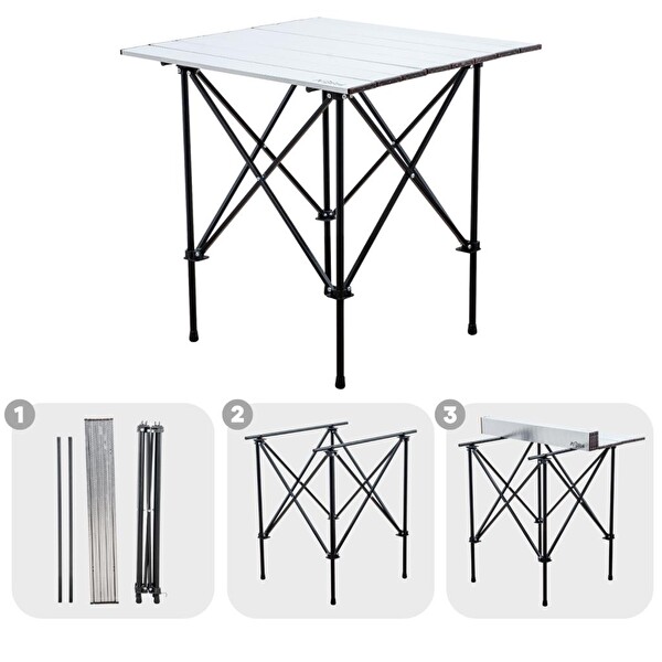 Argeus 54024 Akordion Katlanabilir Alüminyum Silver Kamp ve Piknik Masası