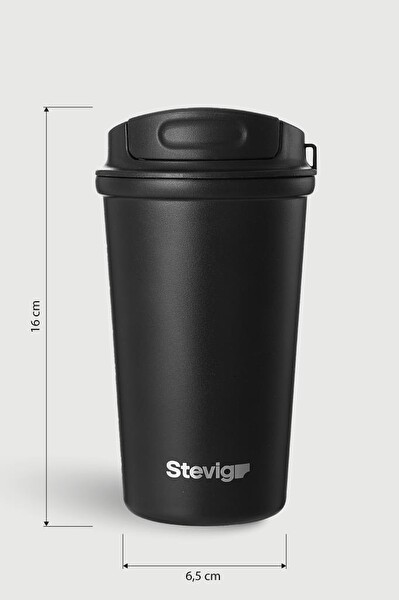 Stevig ST-250 4 Work Flip Open Coffee 400 ML Siyah Mug Çelik Termos