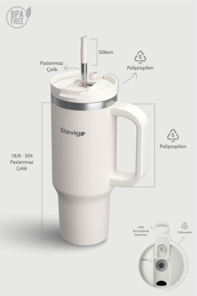 Stevig ST-242 2 Moods Tuck-in Tumbler 900 ML White Sand Sızdırmaz Çelik Termos
