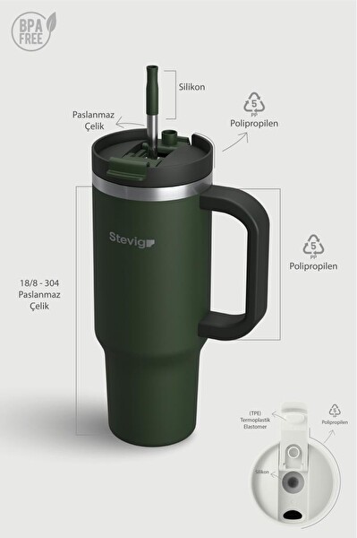 Stevig ST-237 2 Moods Tuck-in Tumbler 900 ML Yeşil Sızdırmaz Çelik Termos