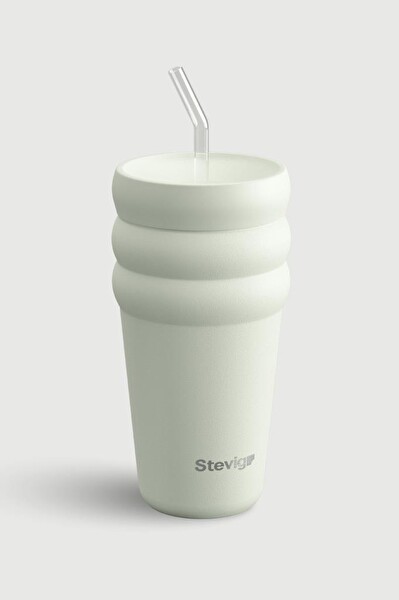 Stevig ST-247 3 Bubble Two-Cap Straw Tumbler 600 ML Lightest Sky Çelik Termos